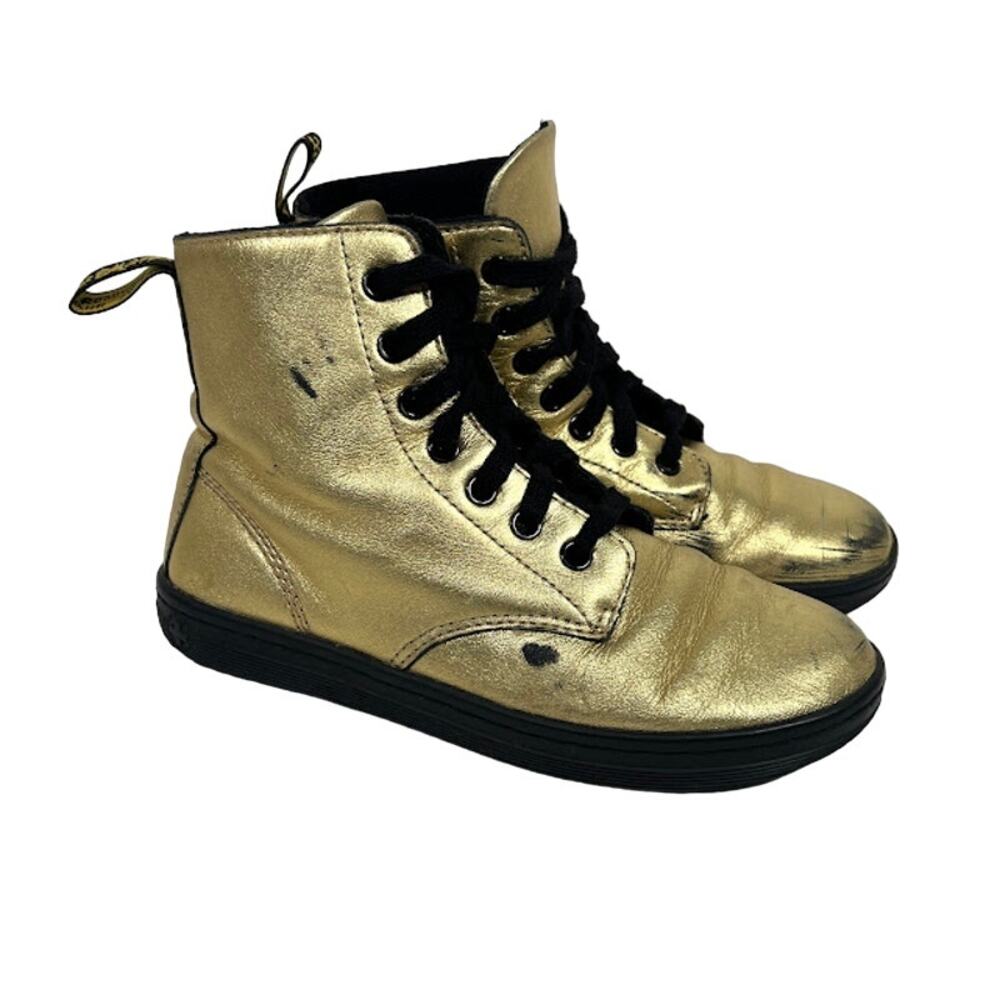 Dr. Martens Women's Leyton Metallic Leather Sneaker Ankle Boot 5 US Gold